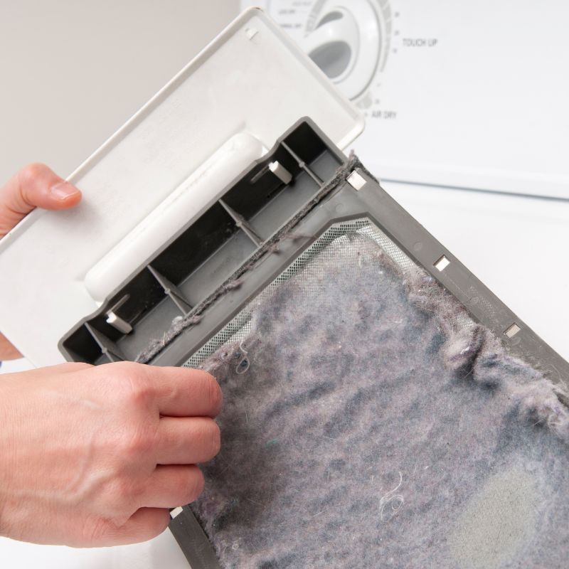 stock photo of lint trap a dryer vent lint trap with lint on it