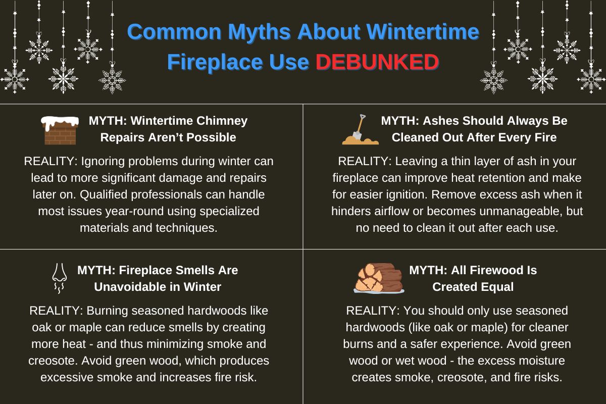 Original infographic detailing common myths about winter chimney use Original infographic detailing common myths about winter chimney use